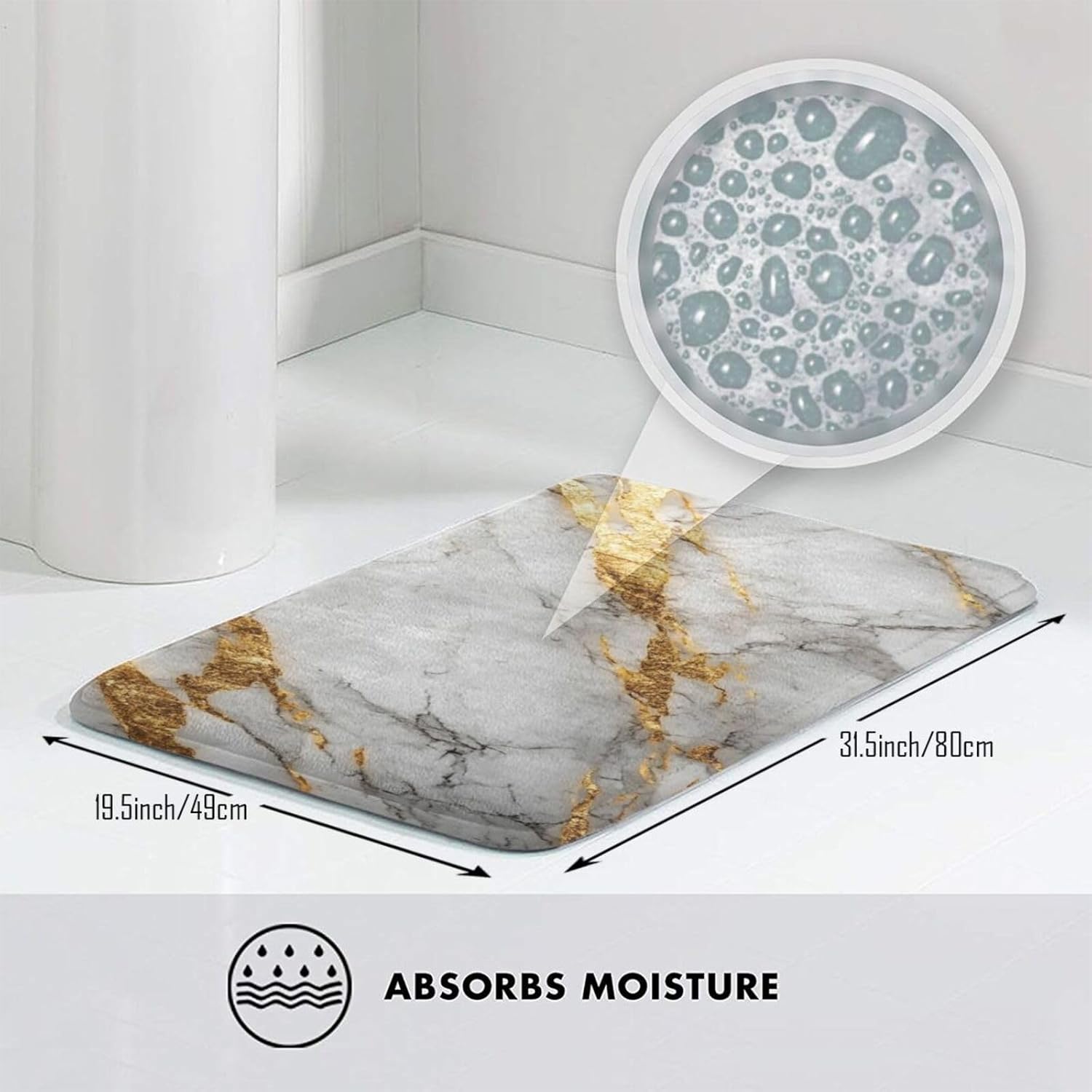Xukor Bathroom Rugs White Gold Marble 315 x 193 in
