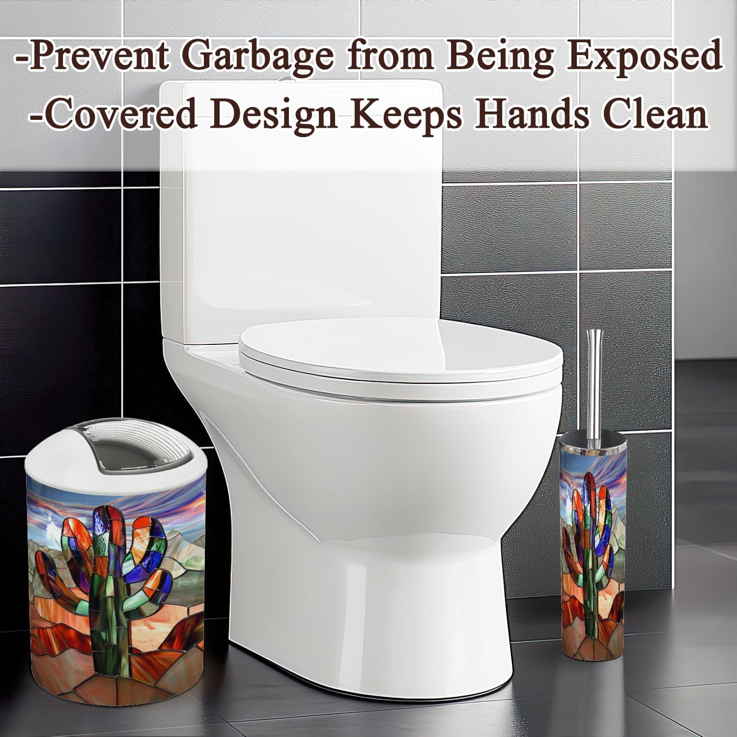 6 Piece Abstract Cactus Bathroom Accessories Set