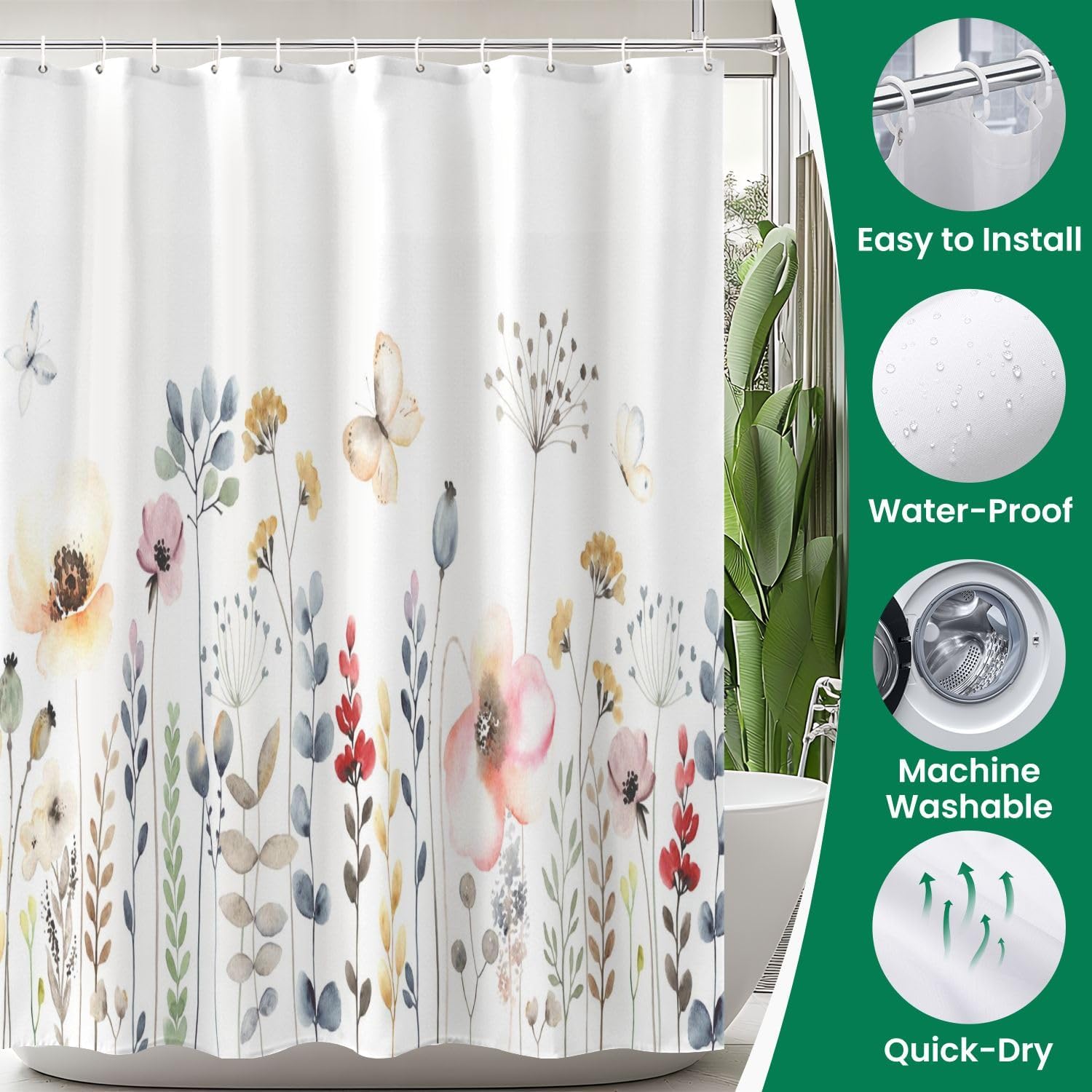 JCOOKLOFTS 4 Piece Shower Curtain Set with Rugs