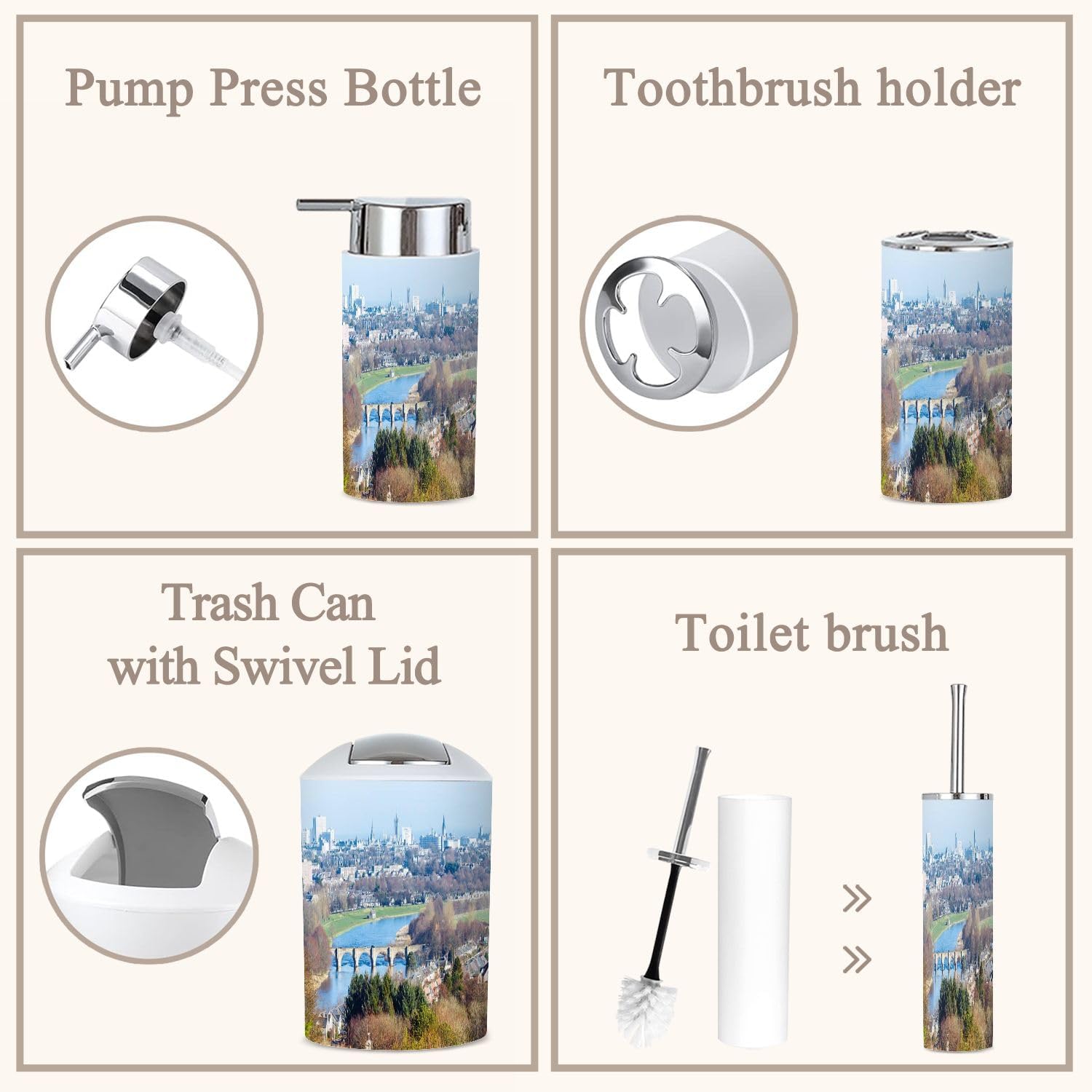 6 Piece Bathroom Accessories Set with Aberdeen Scotland Landscape