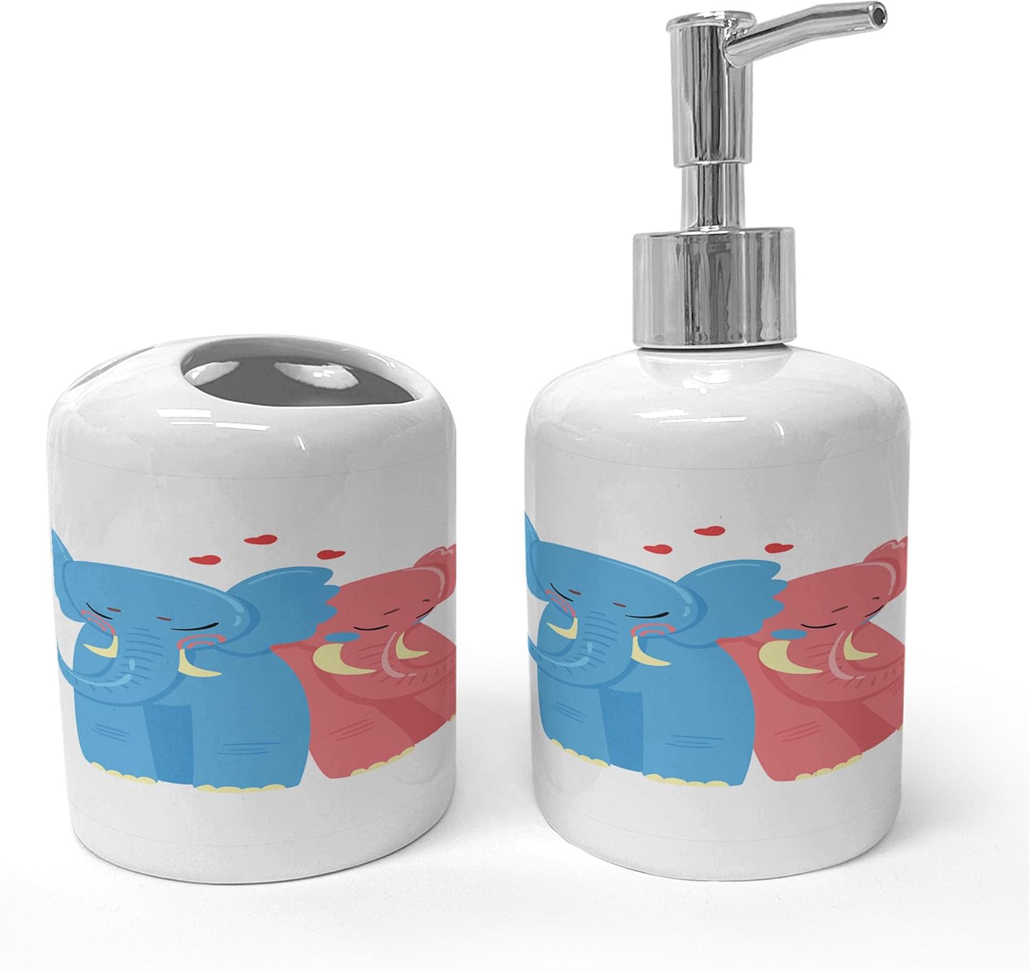 Ambesonne Love Soap Toothbrush Holder Set 2 Pcs Bicolour Ceramic Valentine Design