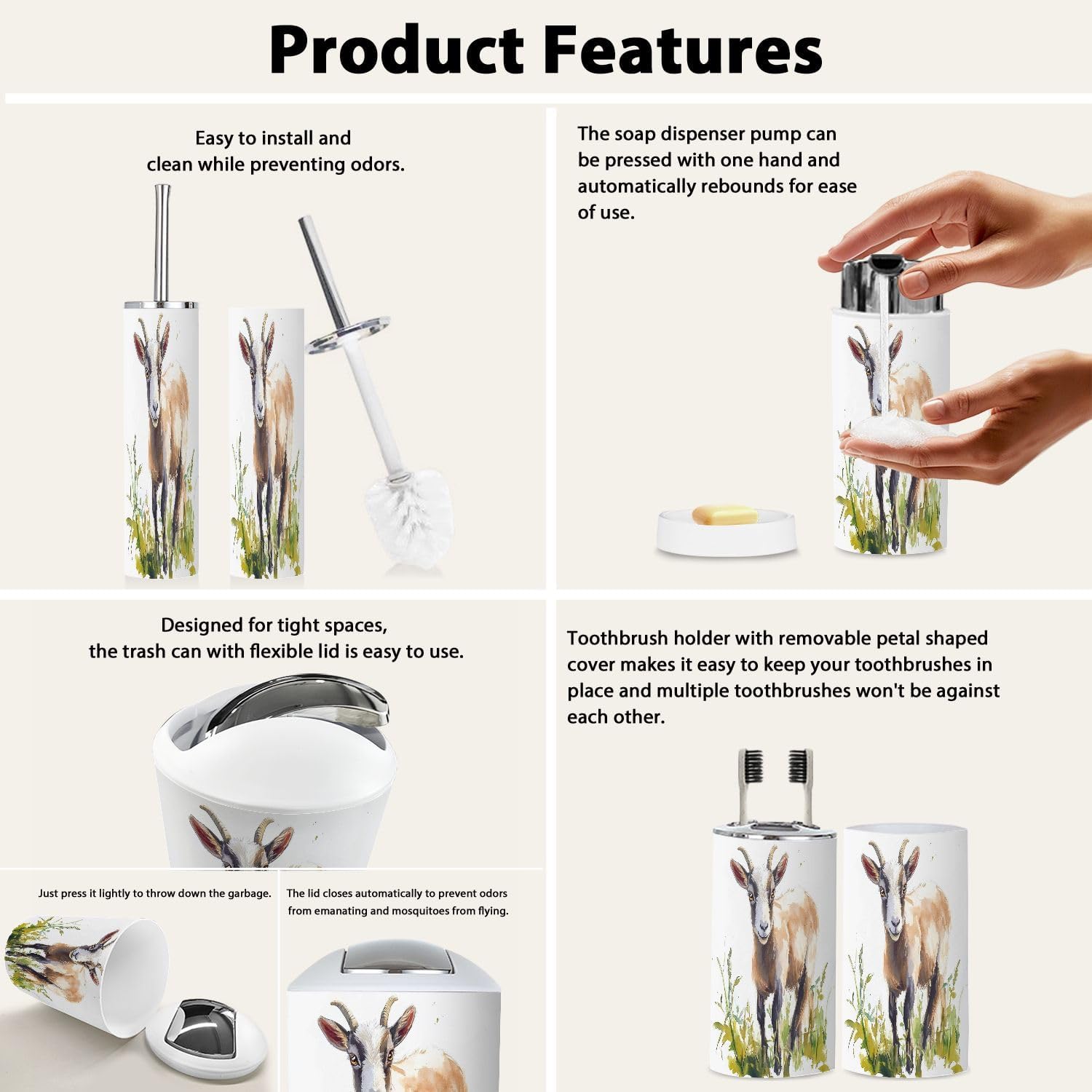 Boho Bathroom Accessory Set 6 Piece Modern Design 1