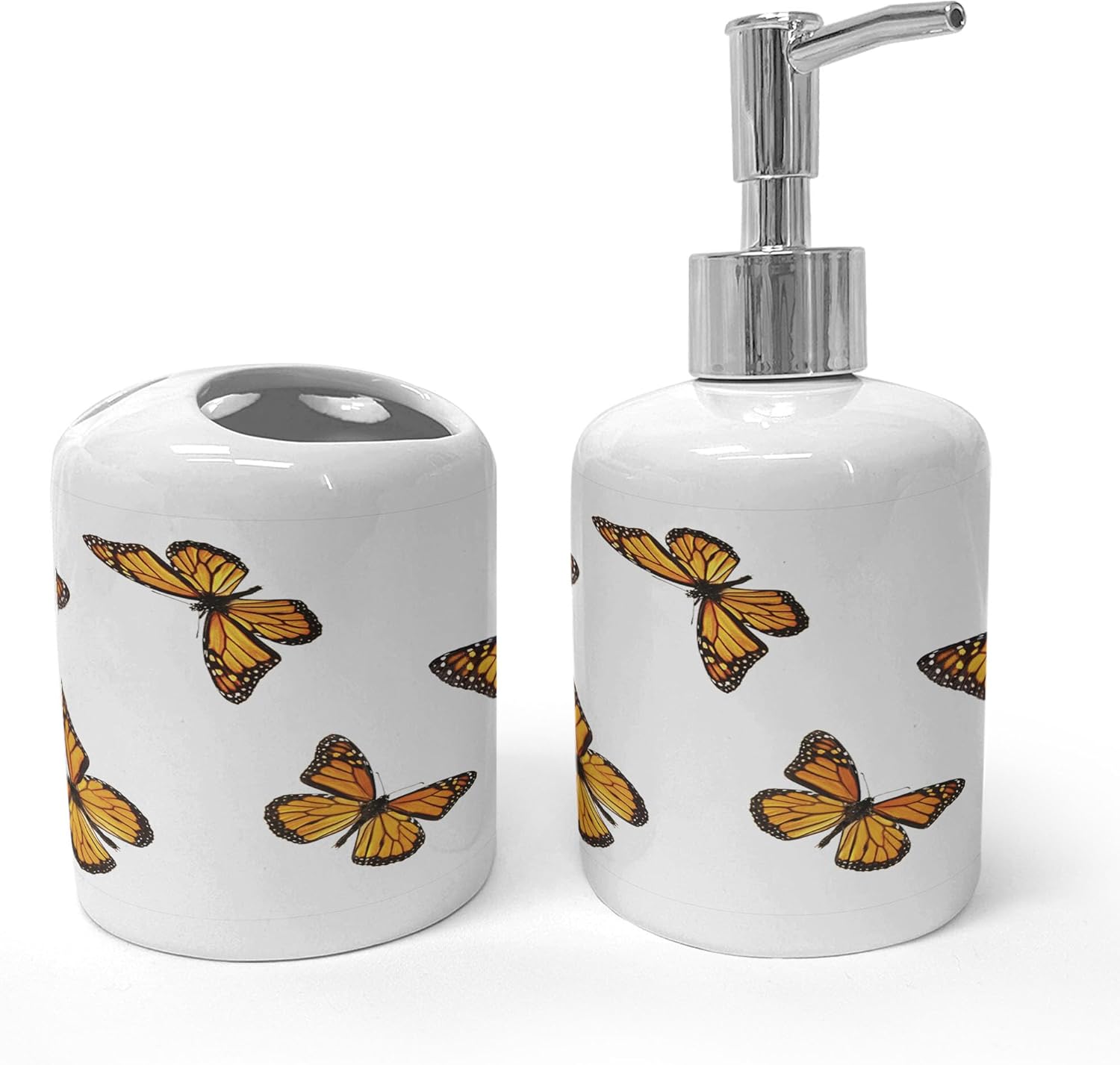 Ambesonne Butterfly Soap Dispenser Toothbrush Holder Set Earth Yellow Orange