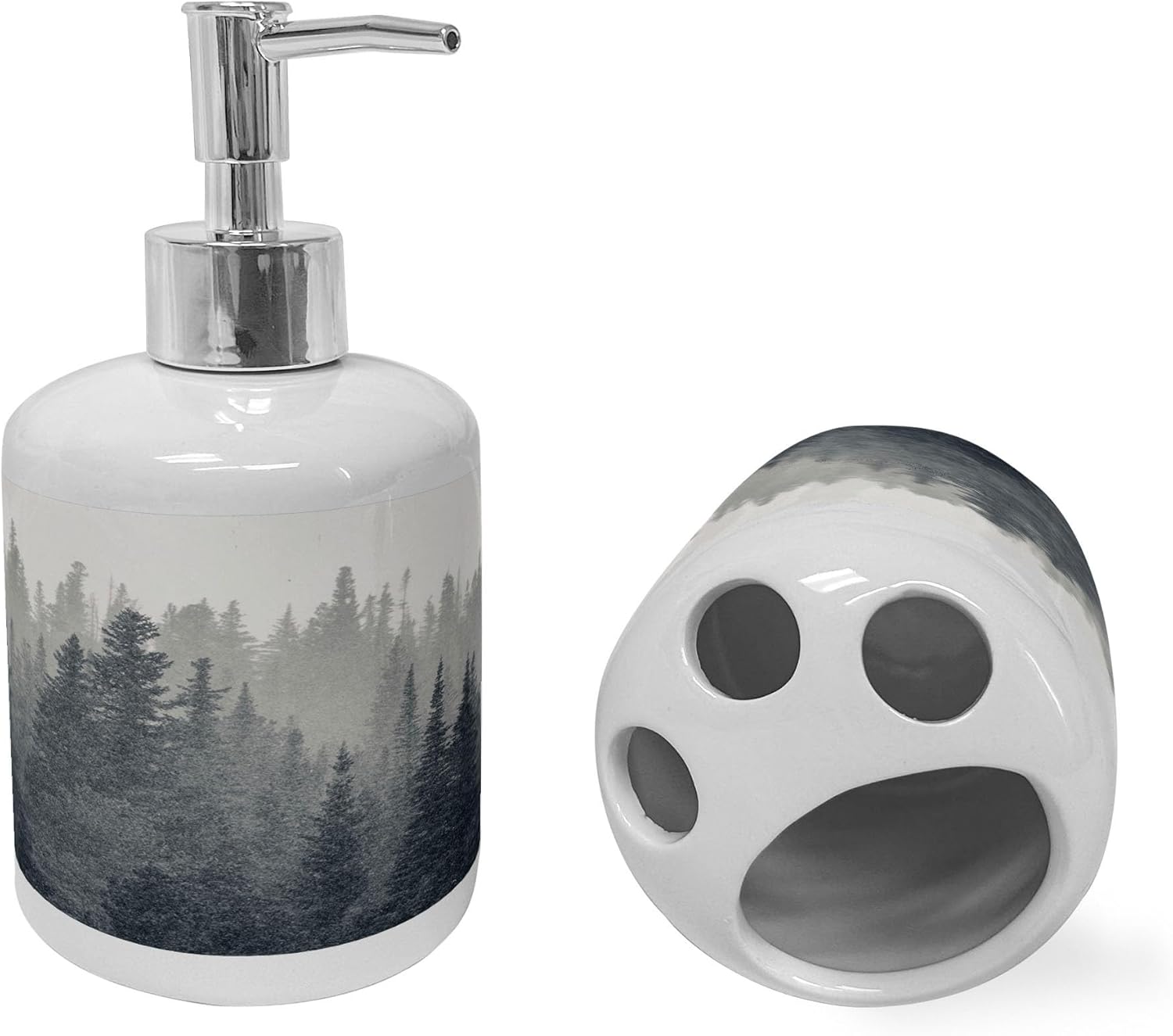 Ambesonne Dark Slate Blue Bathroom Set with Pine Trees Scene