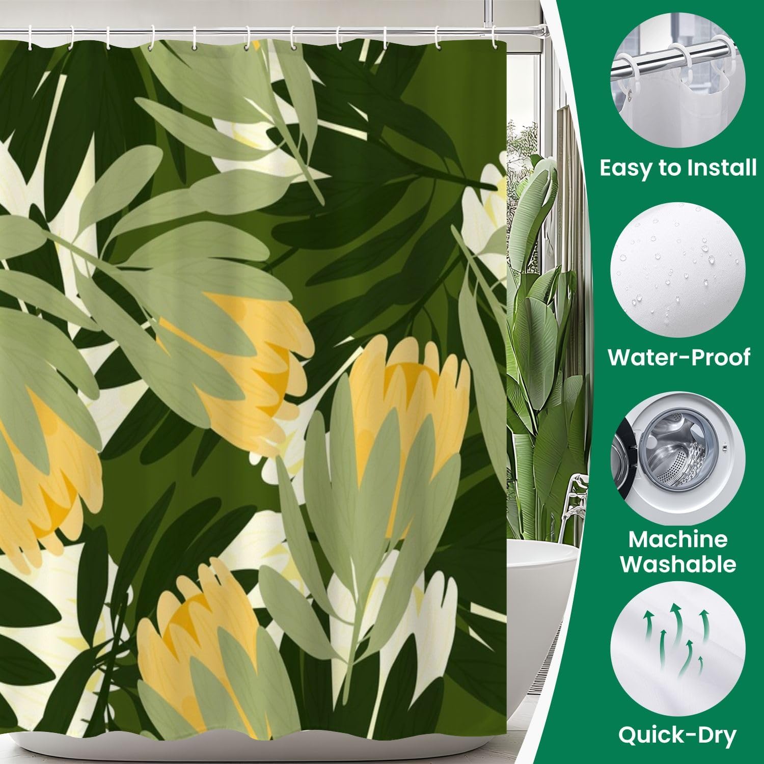 4 Piece Botanic Floral Shower Curtain Set with Rugs