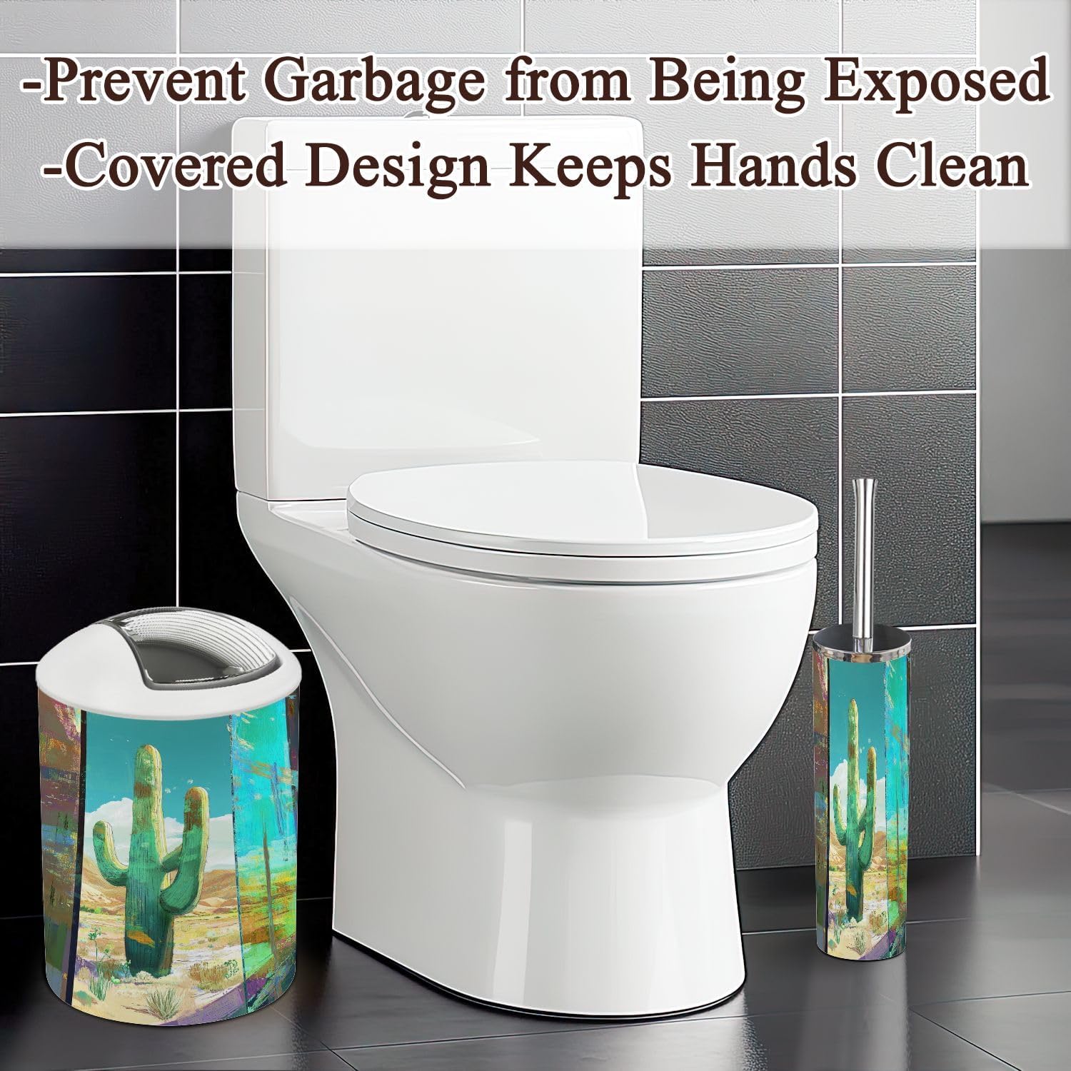 6-Piece Boho Bathroom Accessories Set with Cactus Design