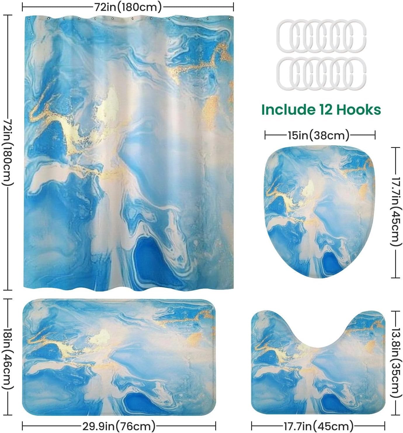 JCOOKLOFTS 4 Piece Luxury Shower Set with Rugs and Mats