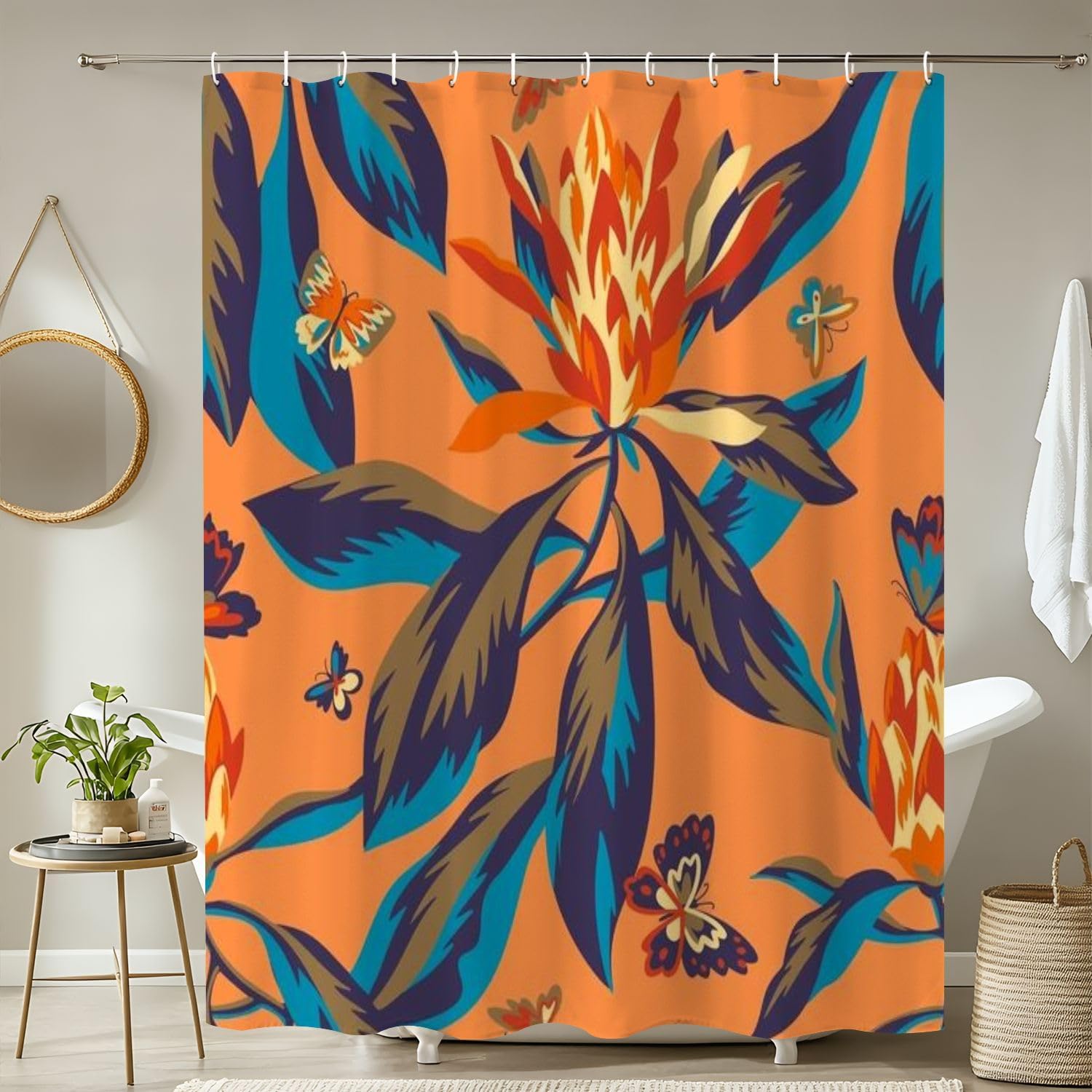 JCOOKLOFTS 4-Piece Shower Curtain Set with Rugs and Toilet Lid Cover