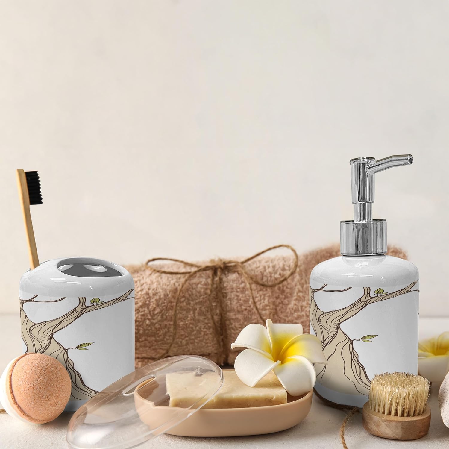 Ambesonne Cartoon Soap Toothbrush Holder Set 2 Pc Ceramic