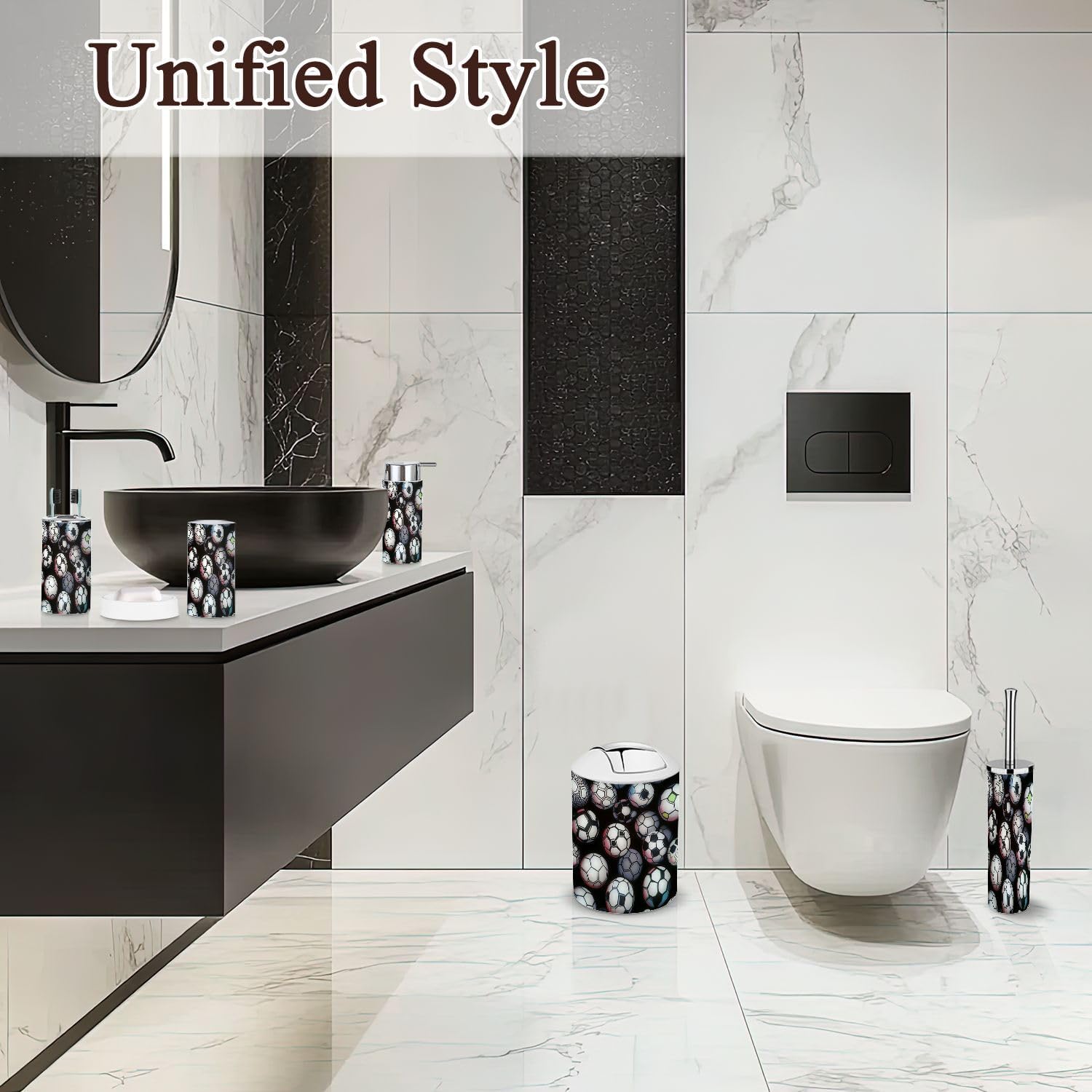 6 Piece Boho Bathroom Accessories Set with Soccer Ball Design