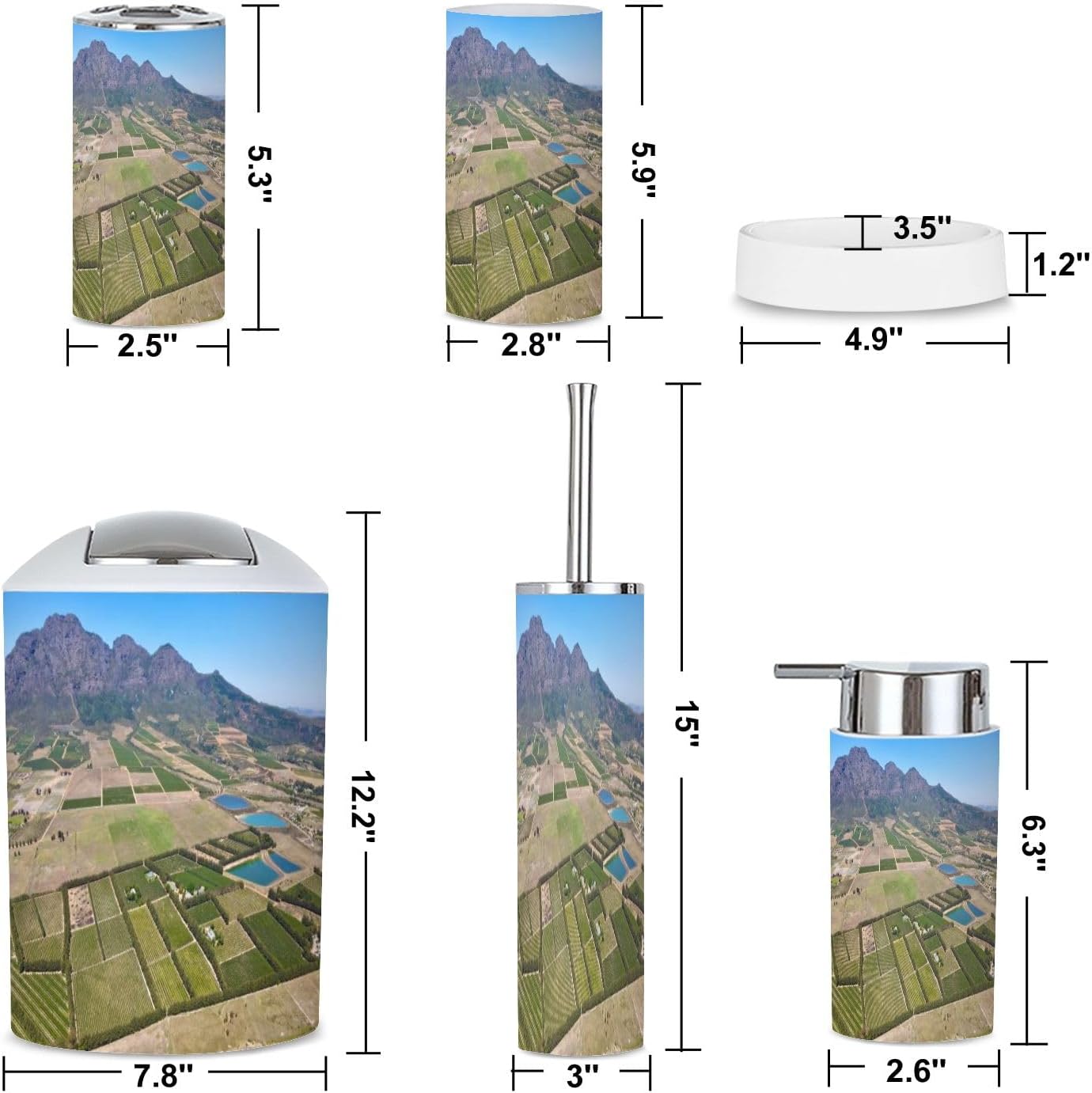 6 Piece Boho Bathroom Accessories Set with Vineyards View