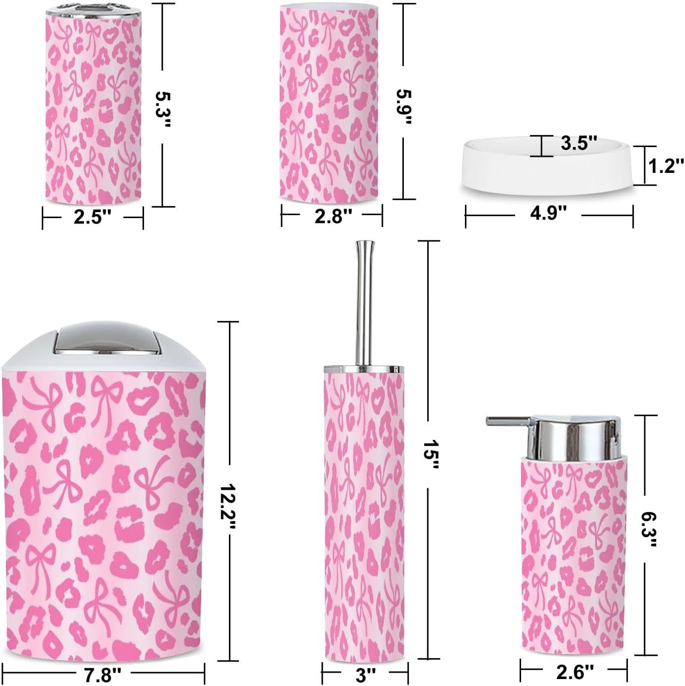 6 Piece Bathroom Accessories Set with Ombre Leopard Print Bow