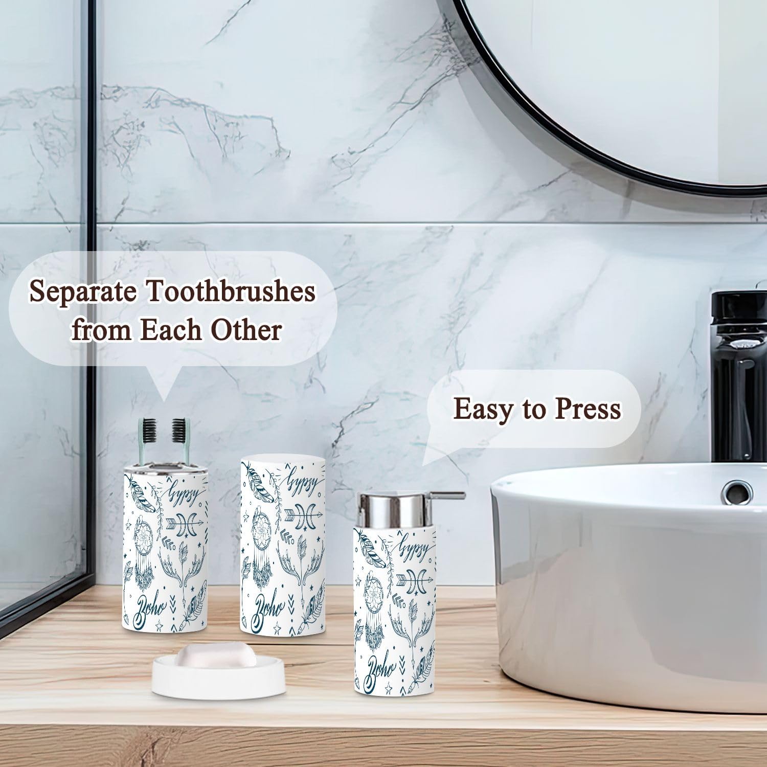 Bathroom Accessories Set 6 Pcs Seamless Boho Style Decor