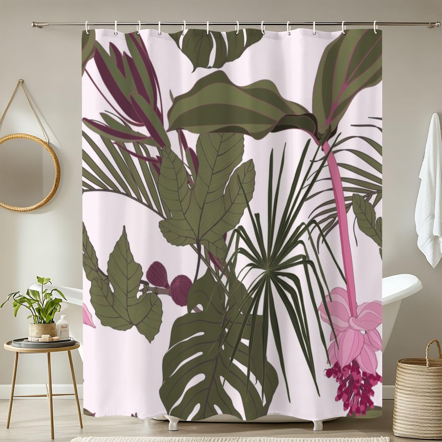 JCOOKLOFTS 4-Piece Shower Curtain Set with Rugs and Mats 1