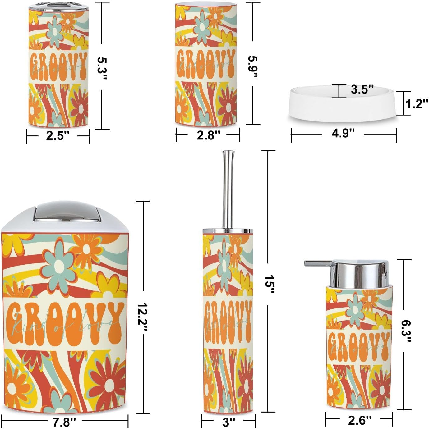 6 Piece Retro Rainbow Bathroom Accessories Set