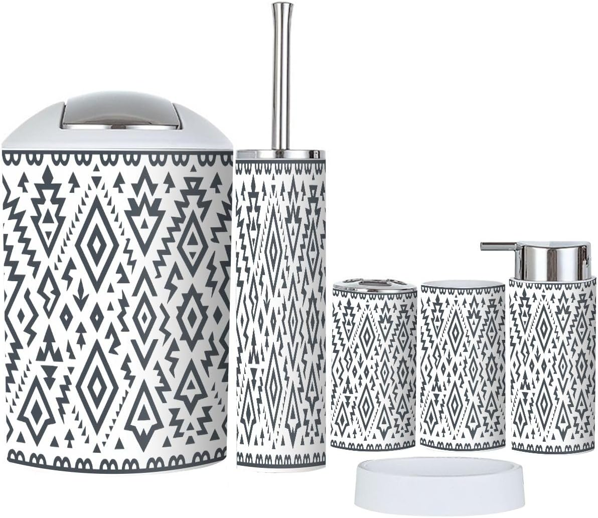 TRANQDEHOM 6 Piece Boho Tribal Bathroom Accessories Set