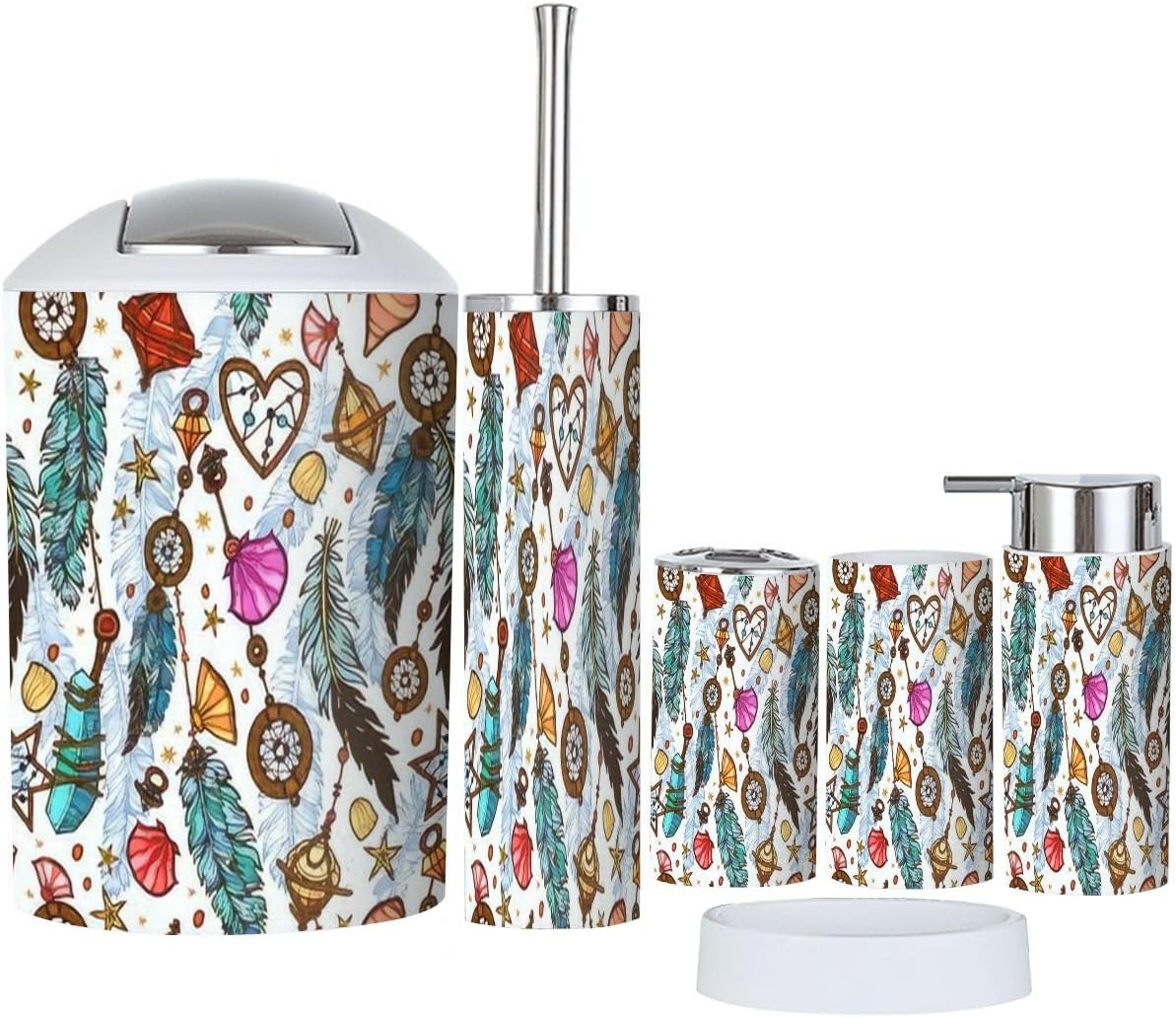 Tropical Boho Style Bathroom Accessories Set 6 Pcs