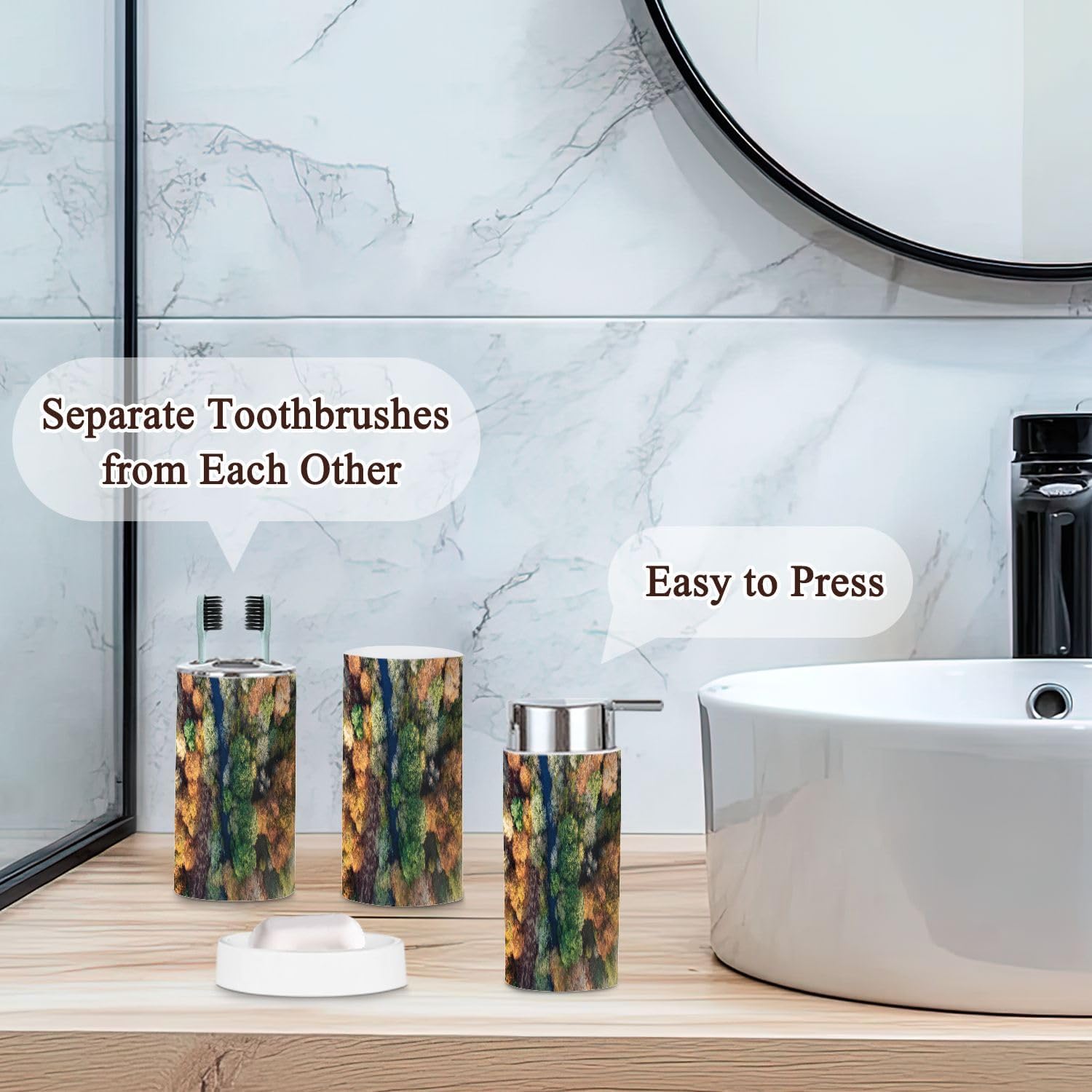 6 Piece Autumn Woodland Bathroom Accessories Set