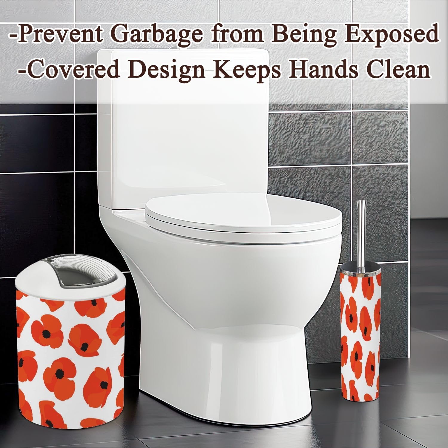 6 Piece Boho Bathroom Accessories Set with Flower Print