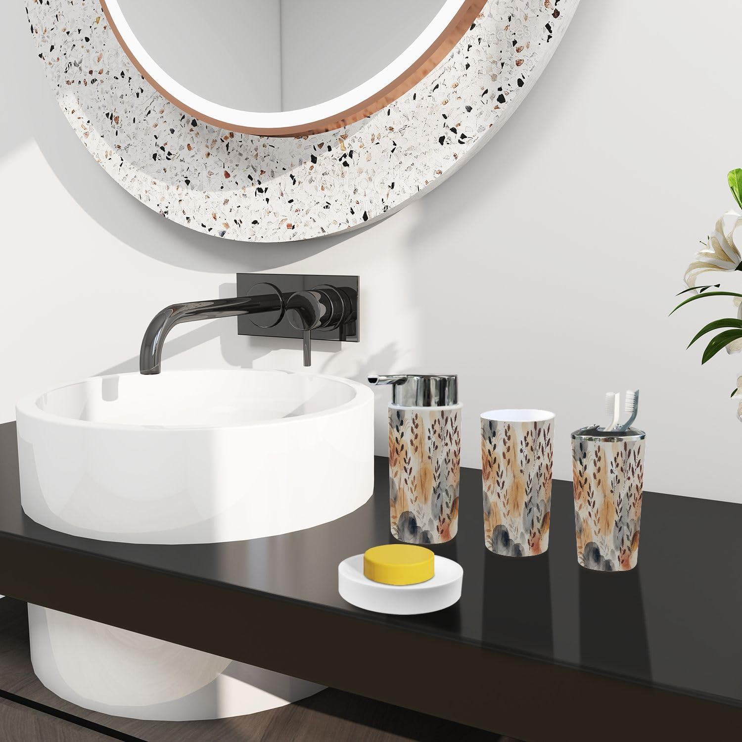 Boho Floral Bathroom Accessories Set 6 Piece 1