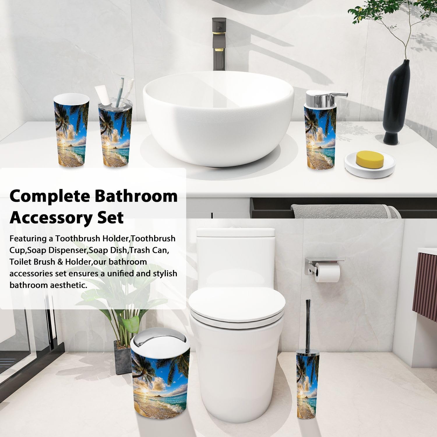 Boho Style 6-Piece Bathroom Accessory Set