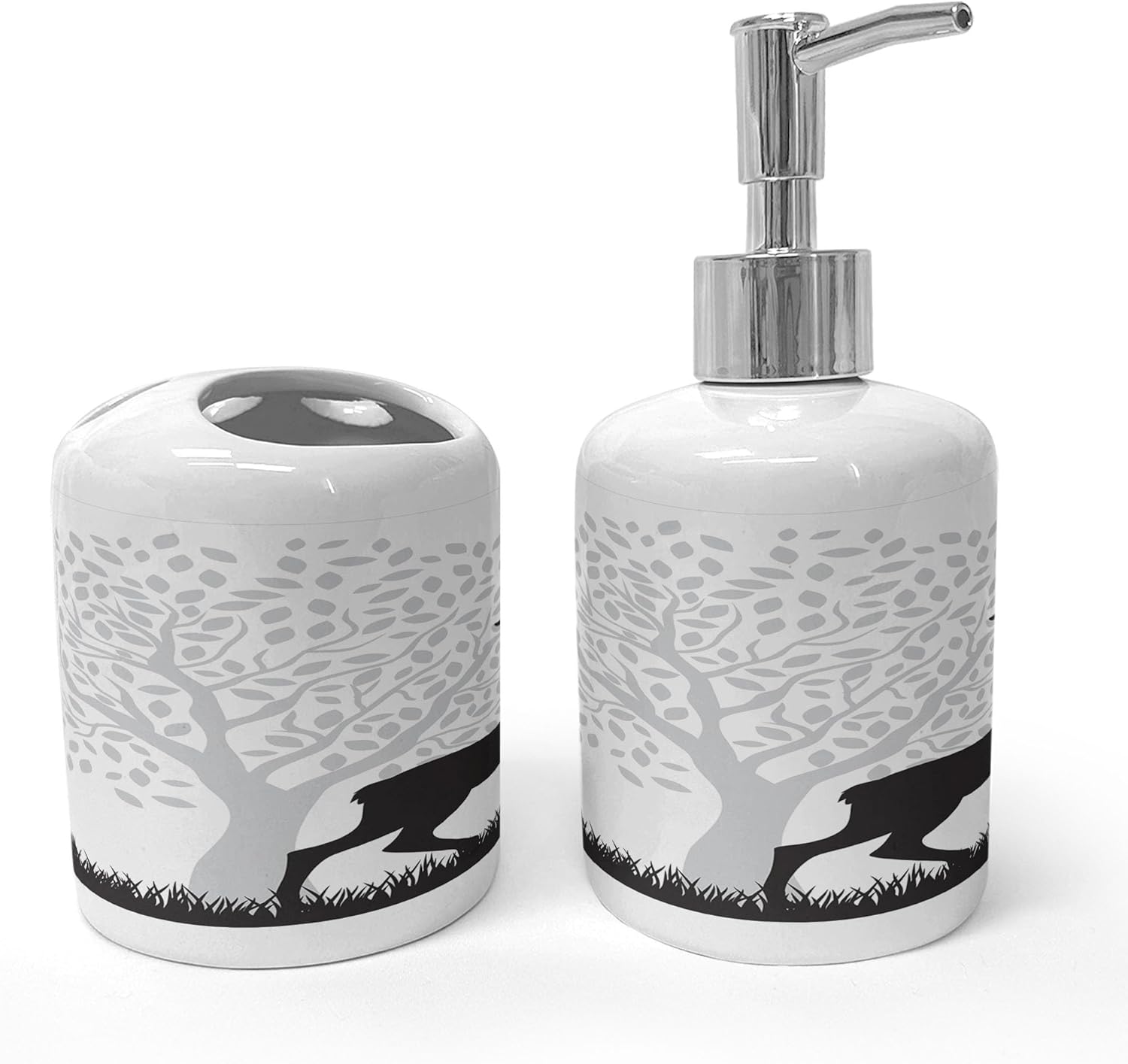 Ambesonne Deer Hunting Soap Dispenser Toothbrush Holder Set 1