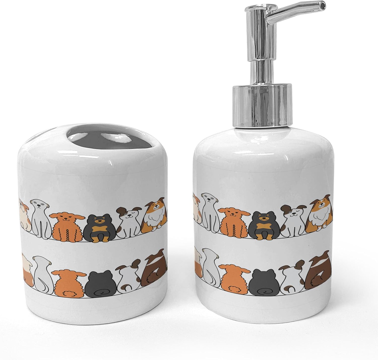 Ambesonne Ceramic Soap Toothbrush Holder Set 2 Pcs Yellow Brown