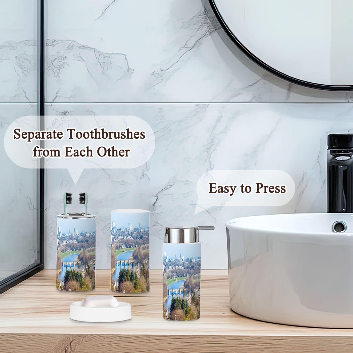 6 Piece Bathroom Accessories Set with Aberdeen Scotland Landscape