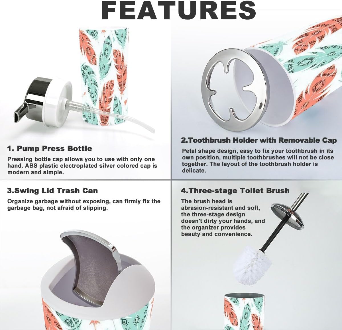Bathroom Accessories Set 6 Pcs Modern Durable Storage