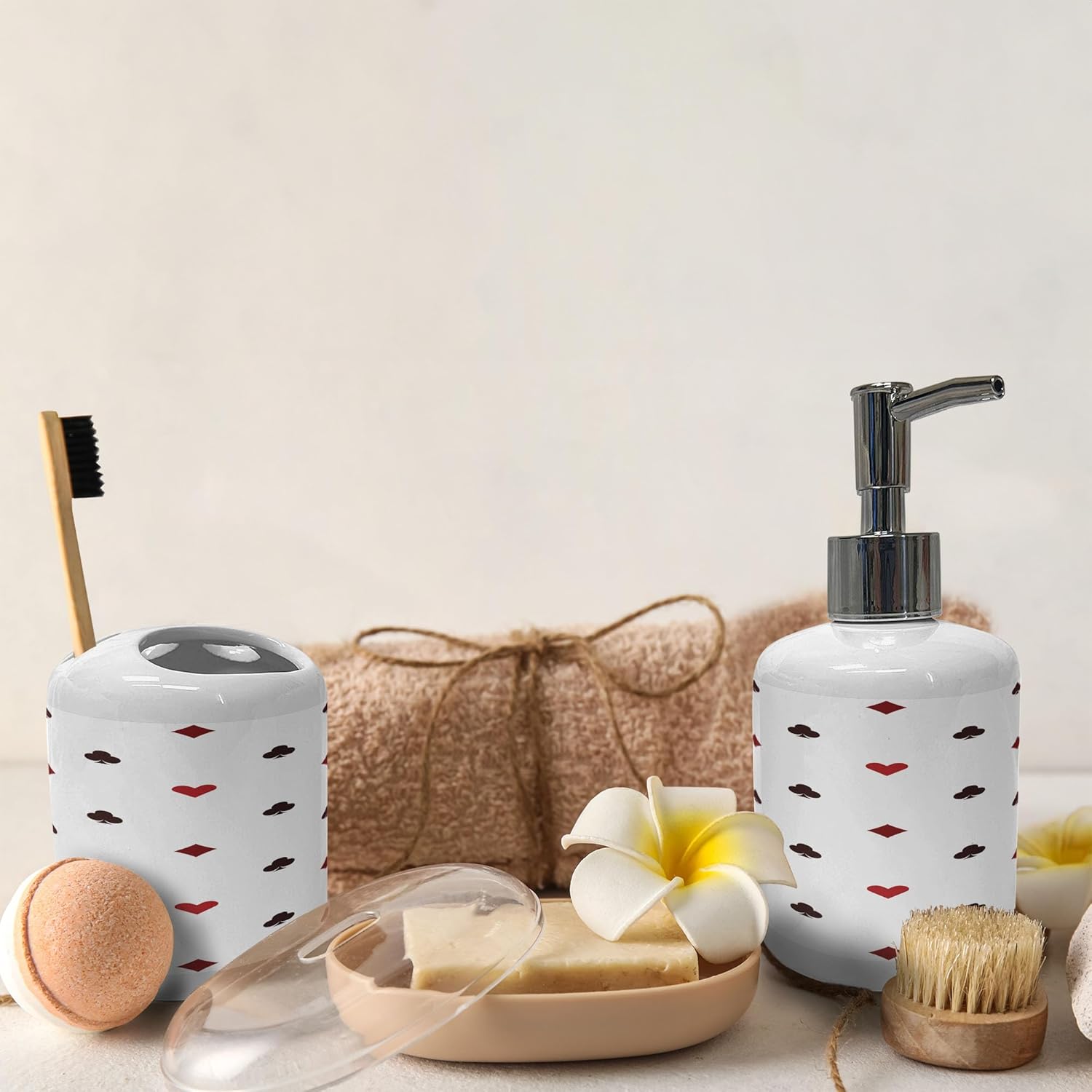 Ambesonne Casino Soap Toothbrush Holder Set 2 Pcs Red Ruby Maroon