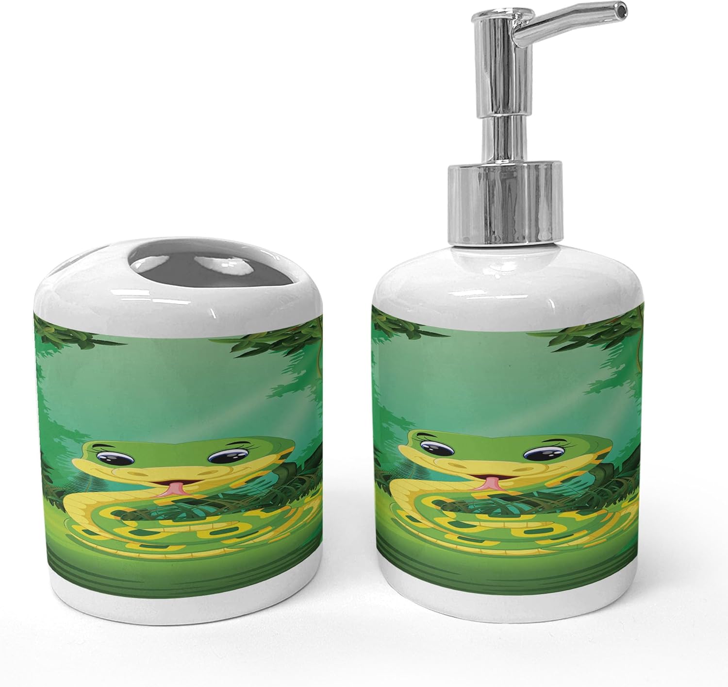 Ambesonne Moss Green Soap Dispenser Toothbrush Holder Set