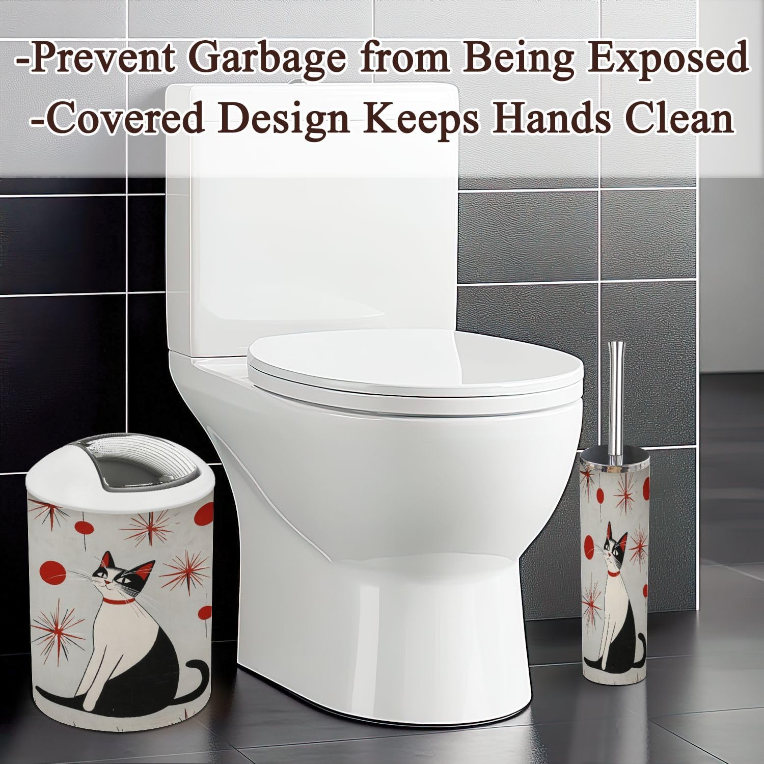 6 Piece Bathroom Accessories Set with Cats Print 1