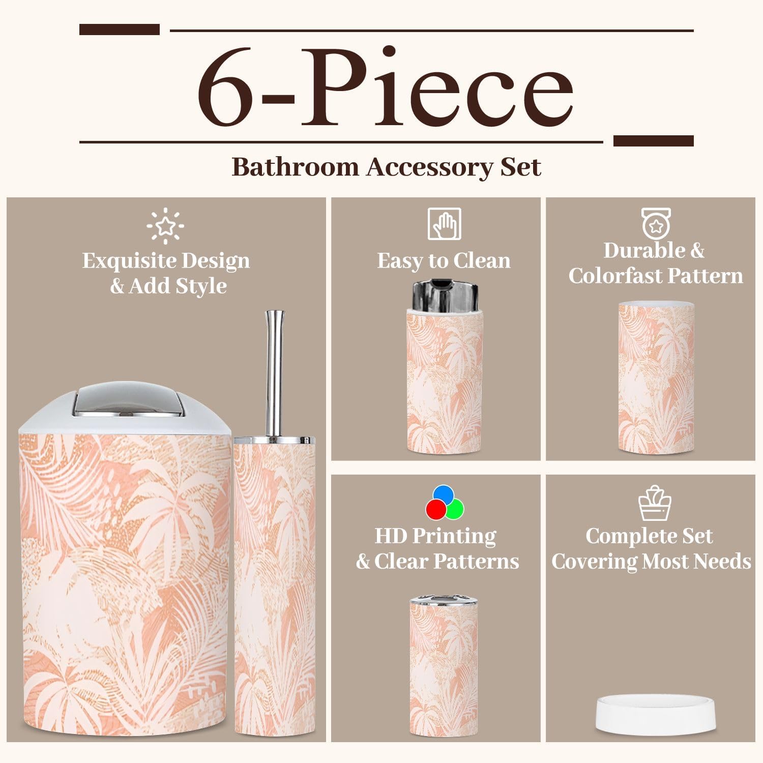 6-Piece Tropical Leaves Bathroom Accessories Set