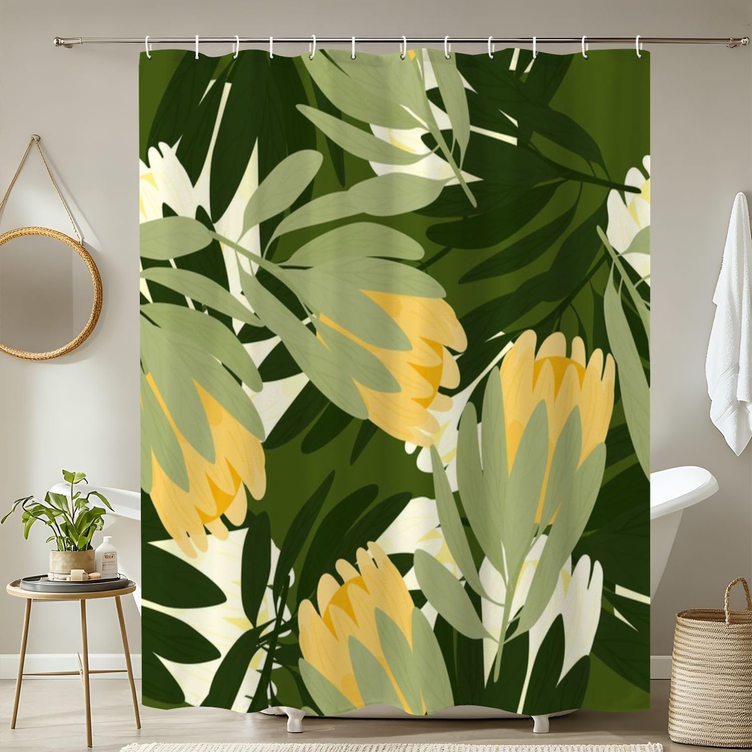 4 Piece Botanic Floral Shower Curtain Set with Rugs
