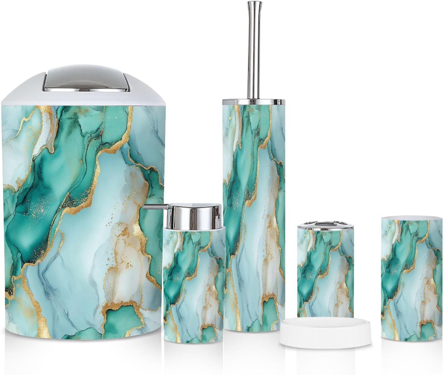 6 Piece Marble Blue Bathroom Accessories Set