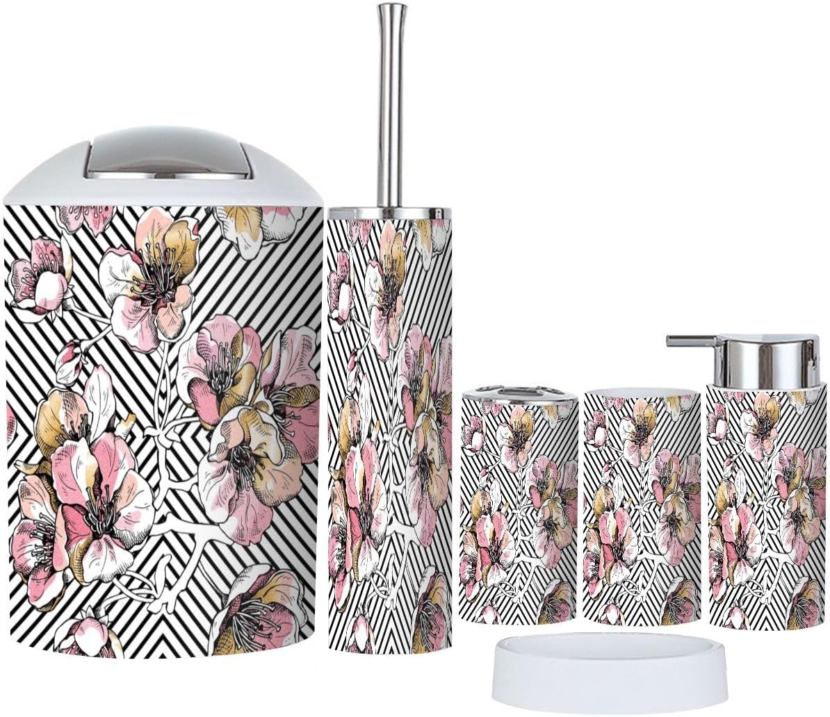 6 Pcs Bathroom Accessories Set in Soft Pink