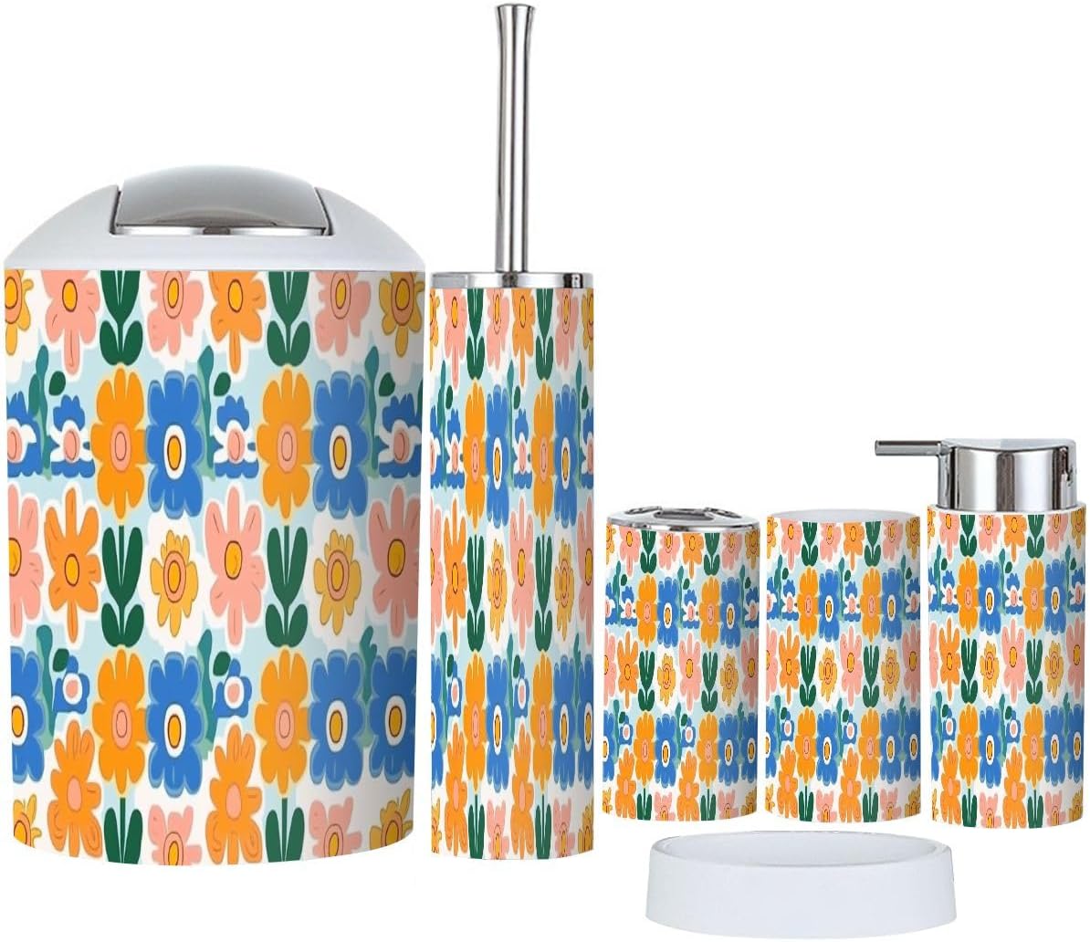 Boho Floral Bathroom Accessory Set 6 Piece