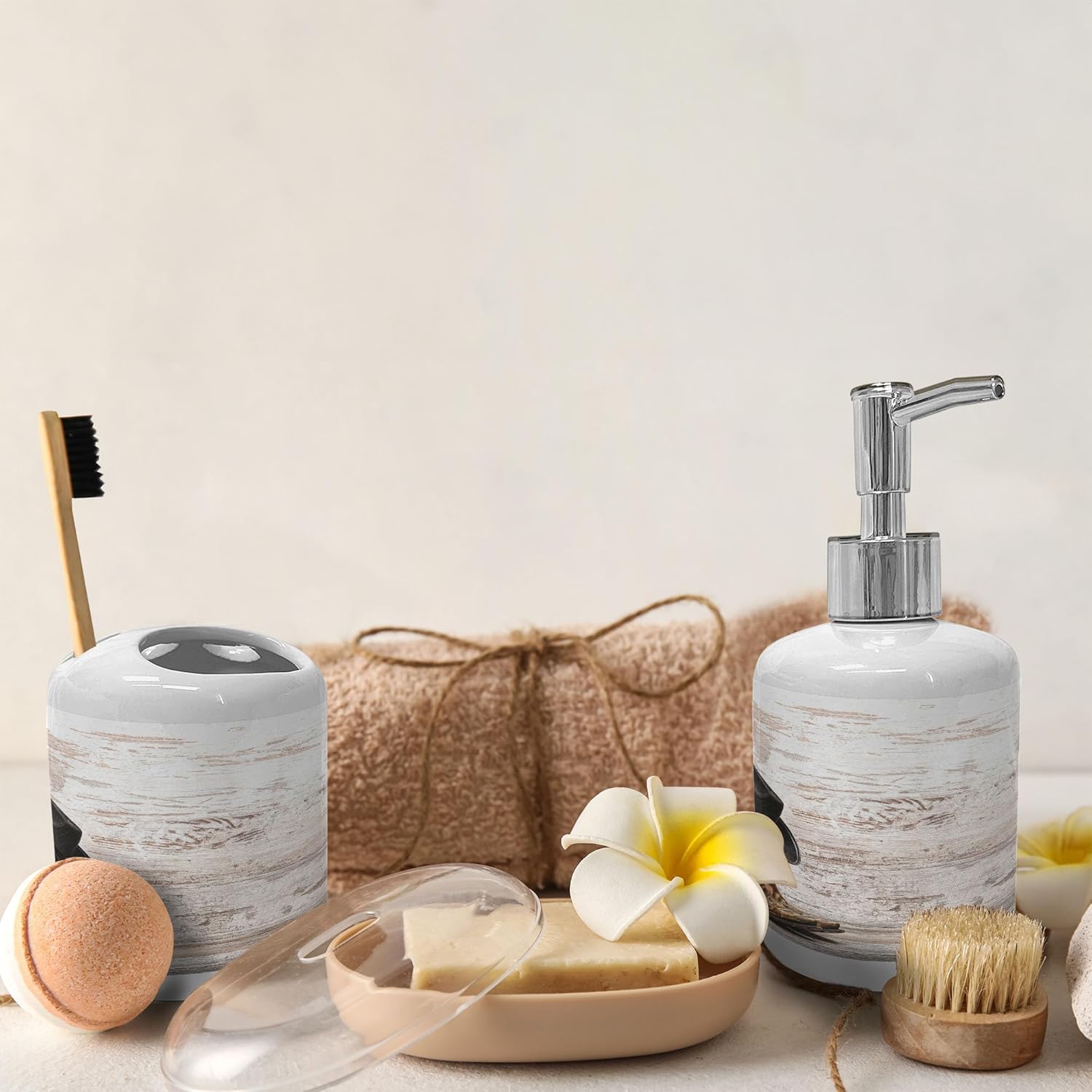 Ambesonne Ceramic Soap Toothbrush Holder Set - 2 Pcs Black Brown