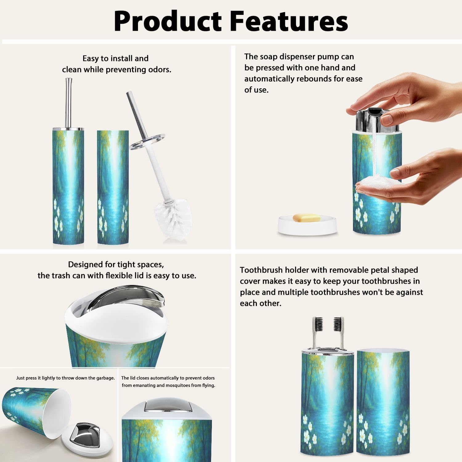 Boho Teal Bathroom Accessory Set 6 Piece