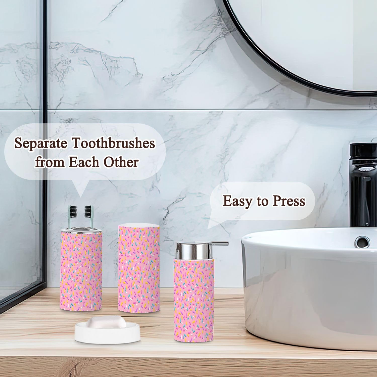 Seamless Pink Bathroom Accessories Set 6 Pcs