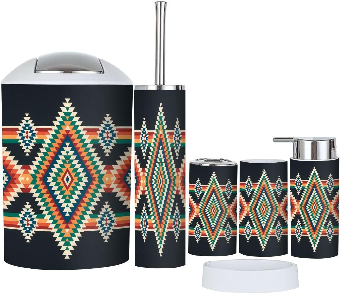 Boho Tribal Bathroom Accessory Set 6 Piece