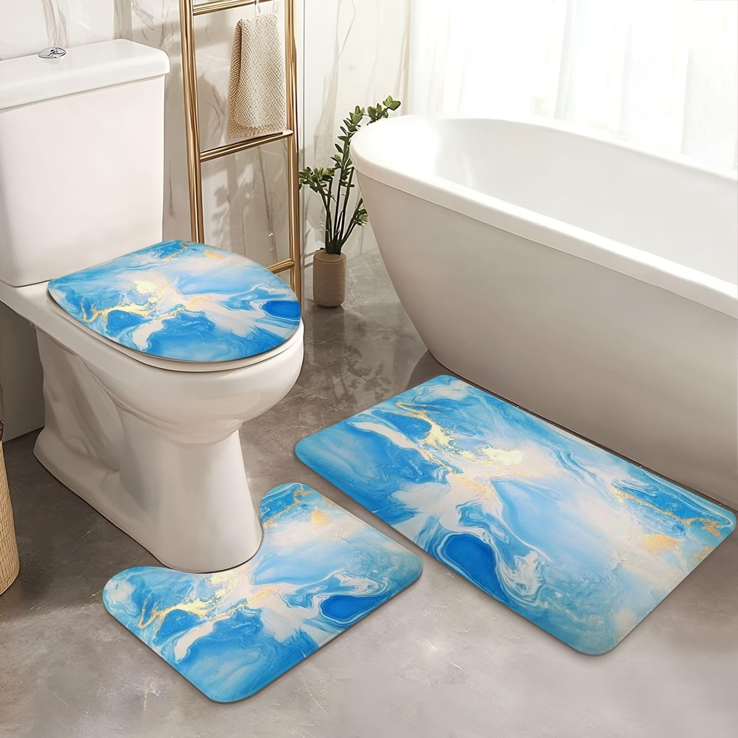 JCOOKLOFTS 4 Piece Luxury Shower Set with Rugs and Mats