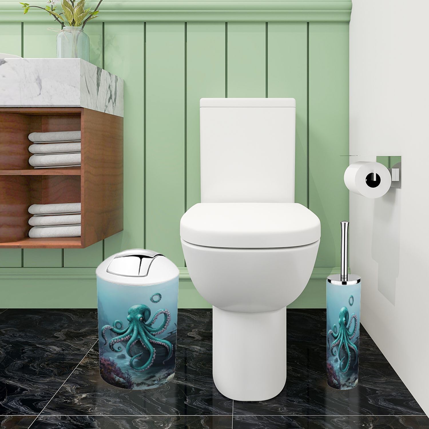 6 Piece Boho Ocean Scene Bathroom Accessory Set