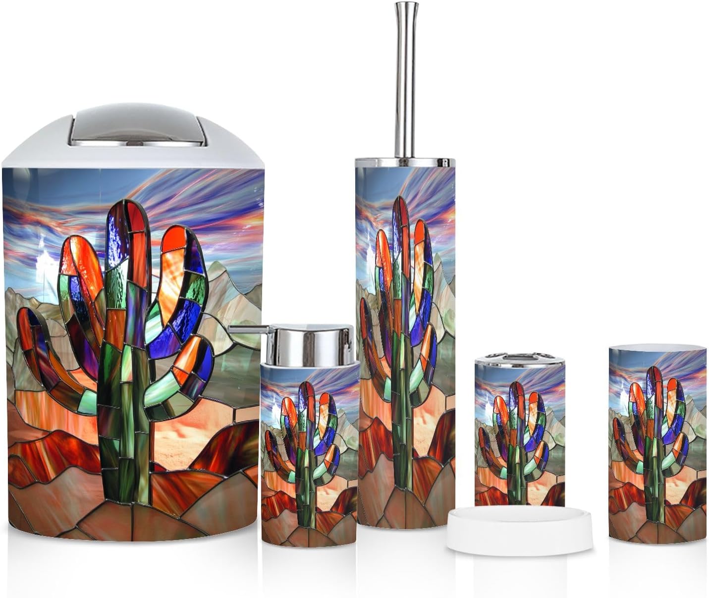 6 Piece Abstract Cactus Bathroom Accessories Set