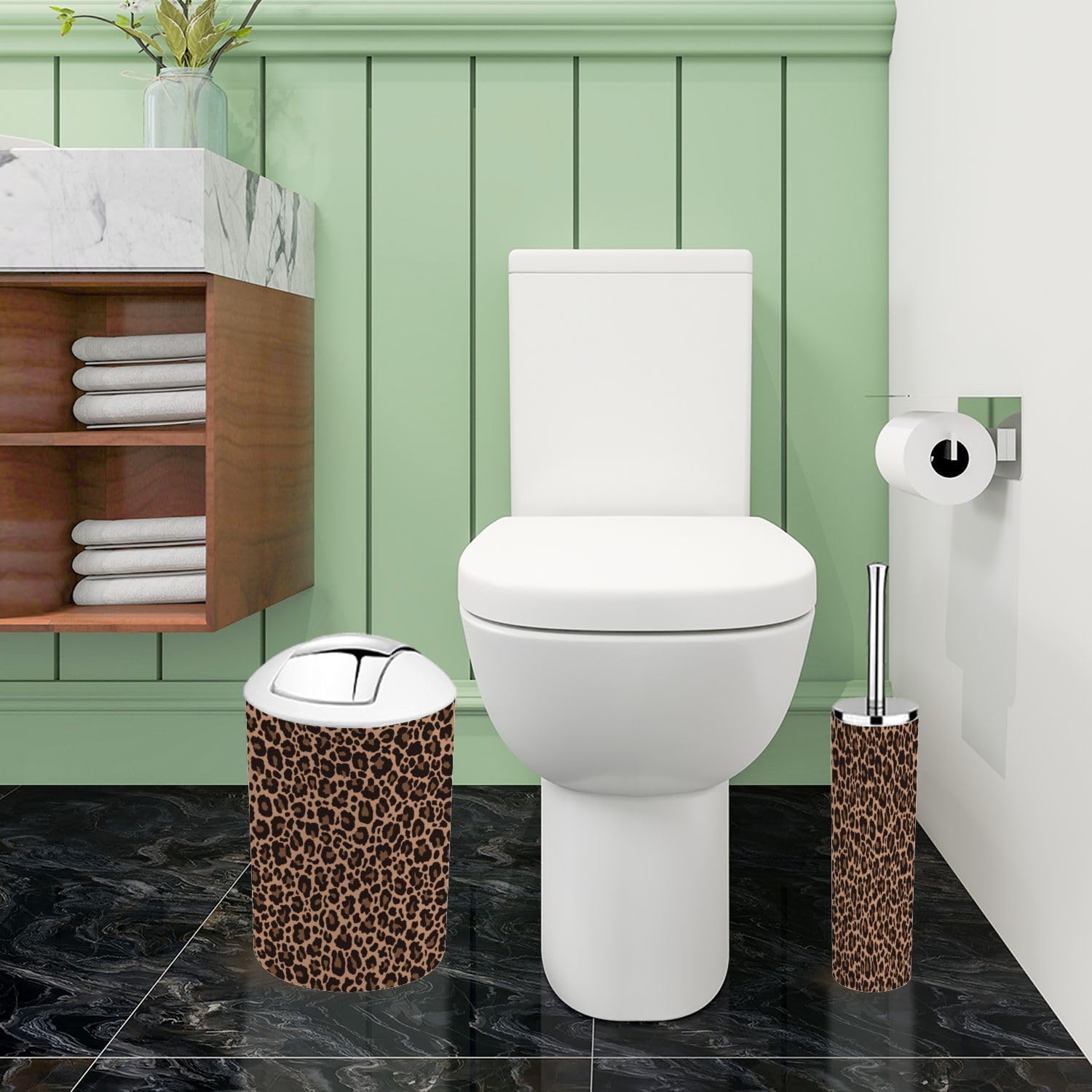 Boho Leopard Print Bathroom Accessory Set 6 Piece