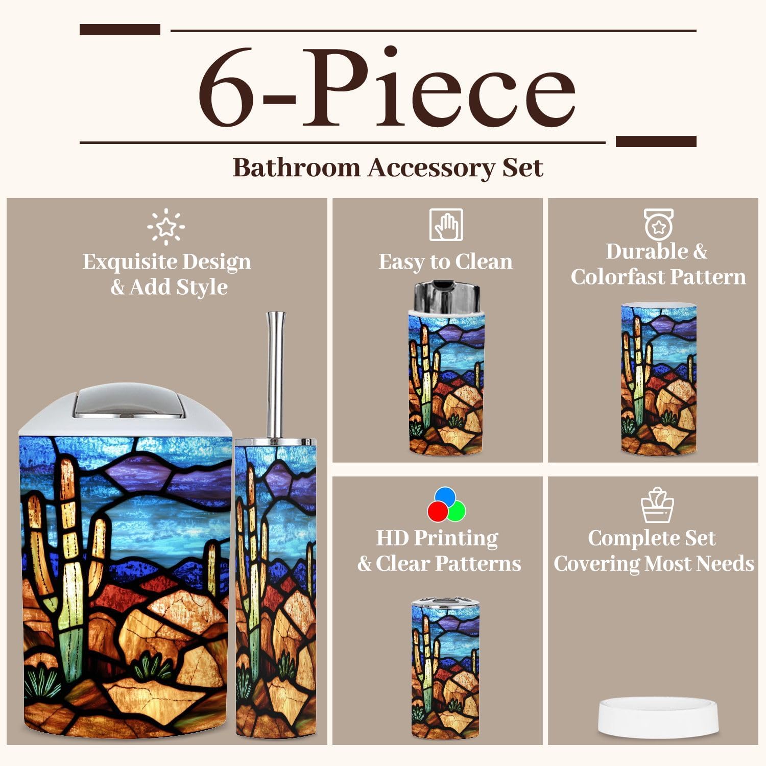 6 Piece Desert Stained Glass Bathroom Set