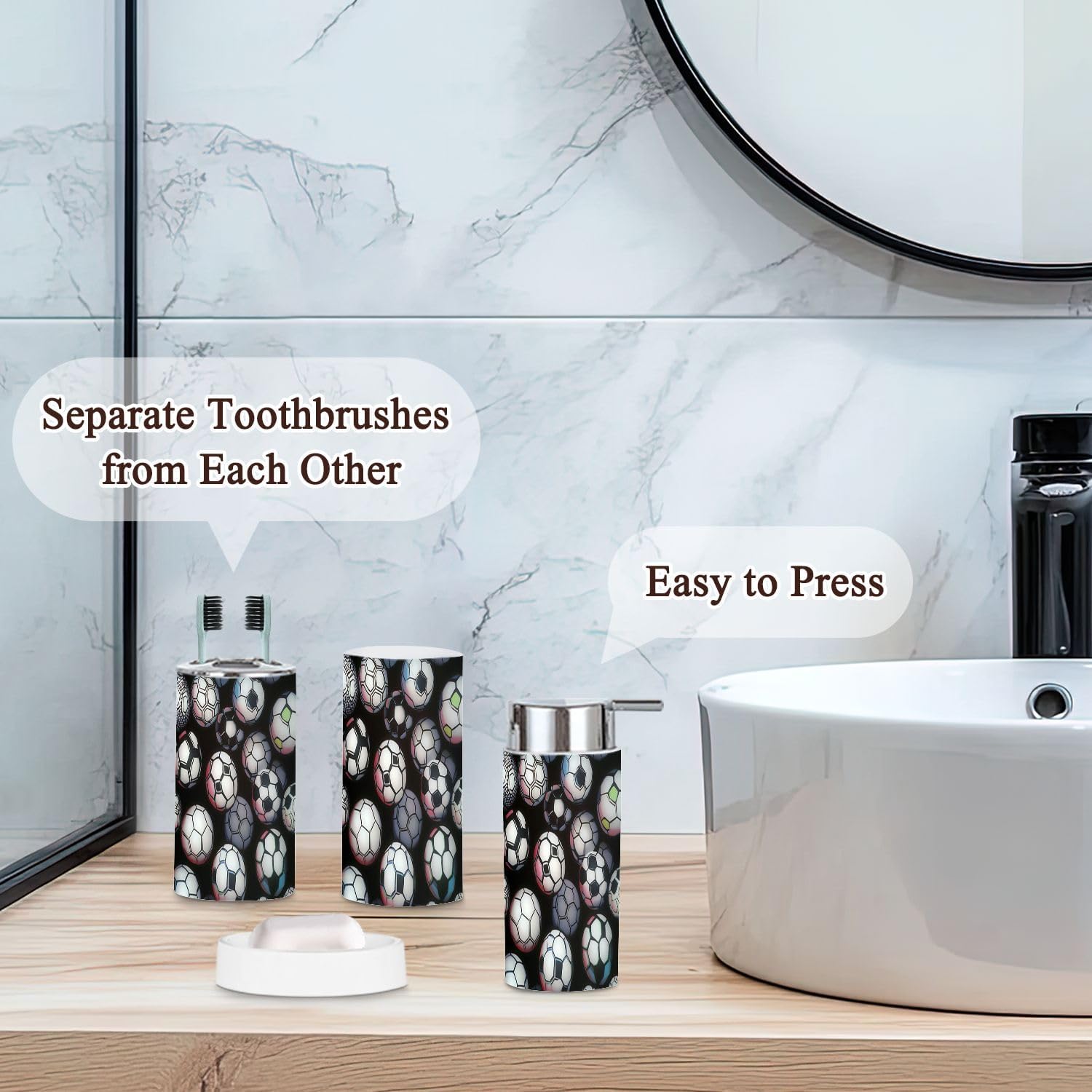 6 Piece Boho Bathroom Accessories Set with Soccer Ball Design