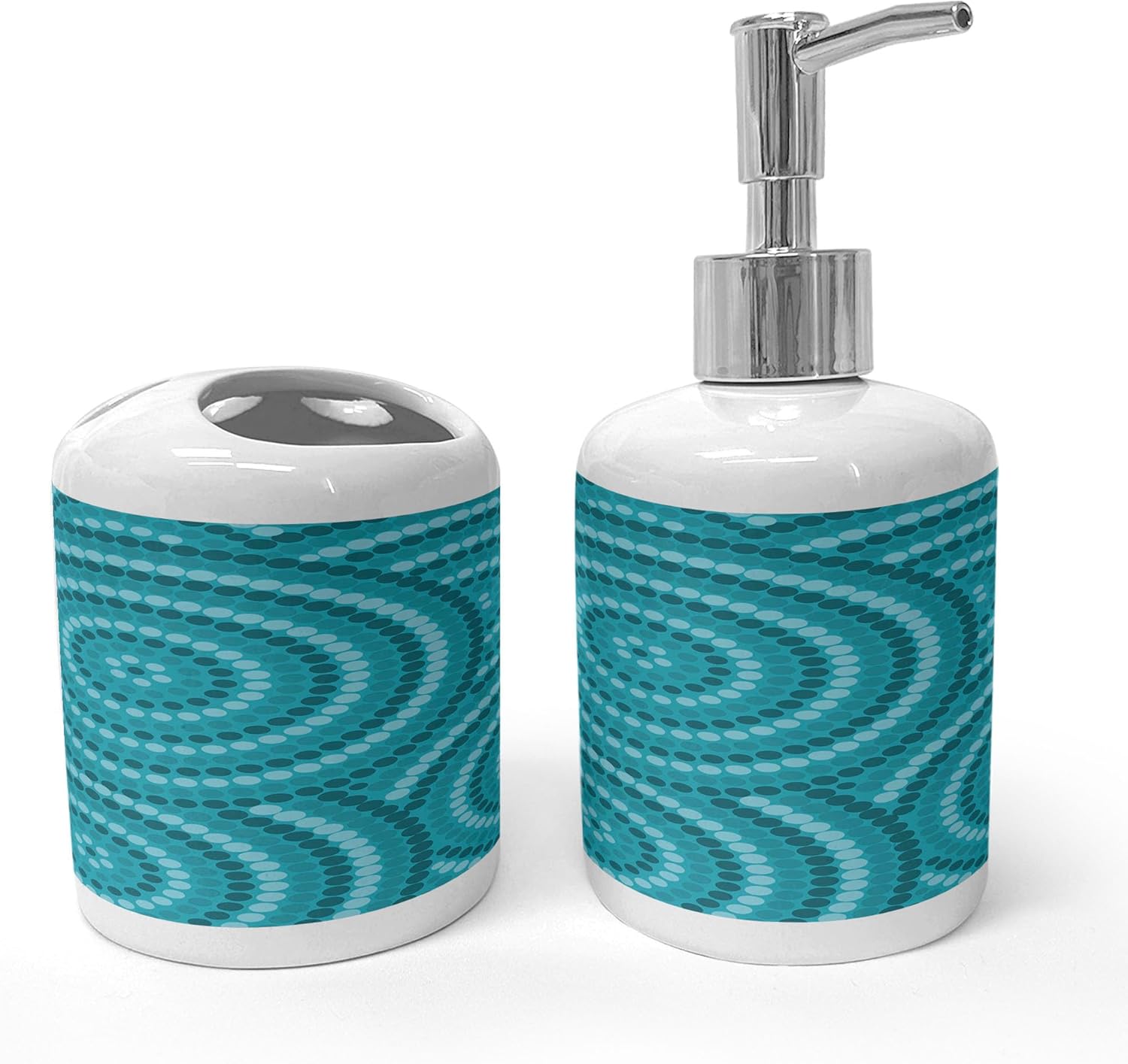 Ambesonne Teal Ceramic Soap Toothbrush Holder Set 2 Pcs