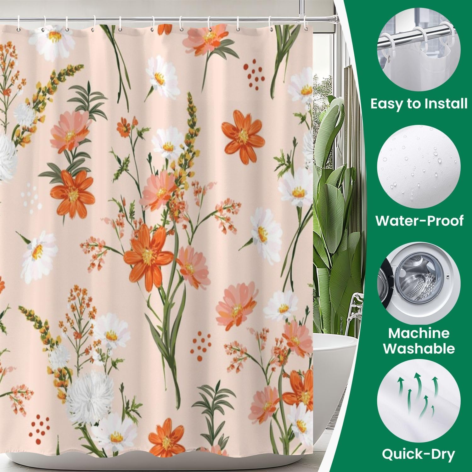 JCOOKLOFTS 4-Piece Shower Curtain Set with Rugs and Mats