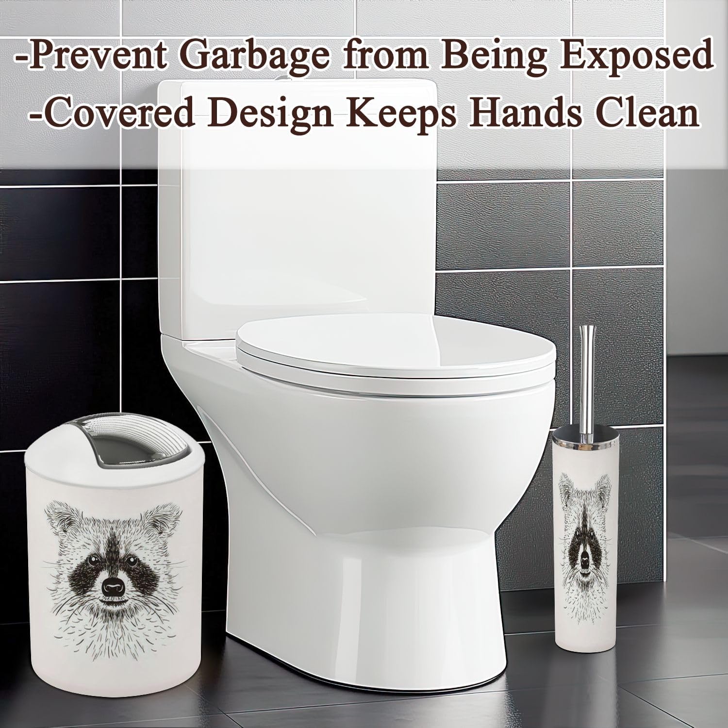 Bathroom Accessories Set 6 Pcs Raccoon Face Design